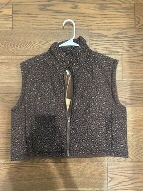 Thread & Supply Brown Leopard Print Puffer Vest